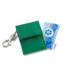 A key chain Rebreath face shield device that comes in a handy pouch.